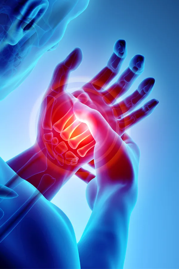 Rotator-Cuff-Specialist A man holds his shoulder; a 3D illustration of the musculo-skeletal shoulder is on the area. Schedule rotator cuff treatment from Pierre Rojas, DO in South Lyon.